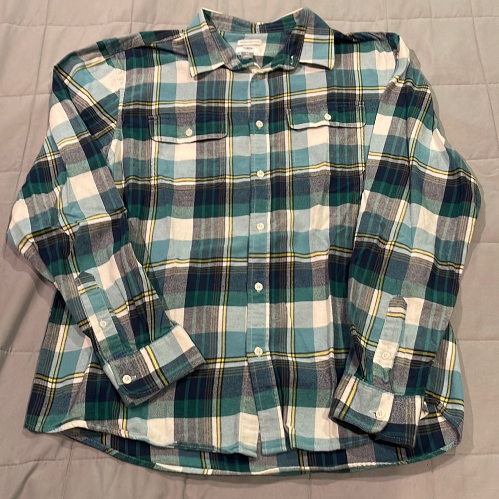 Mens Old Navy green plaid flannel shirt XL